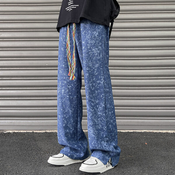 Retro Waffle Color Drawstring Straight-leg Pants - Image 3