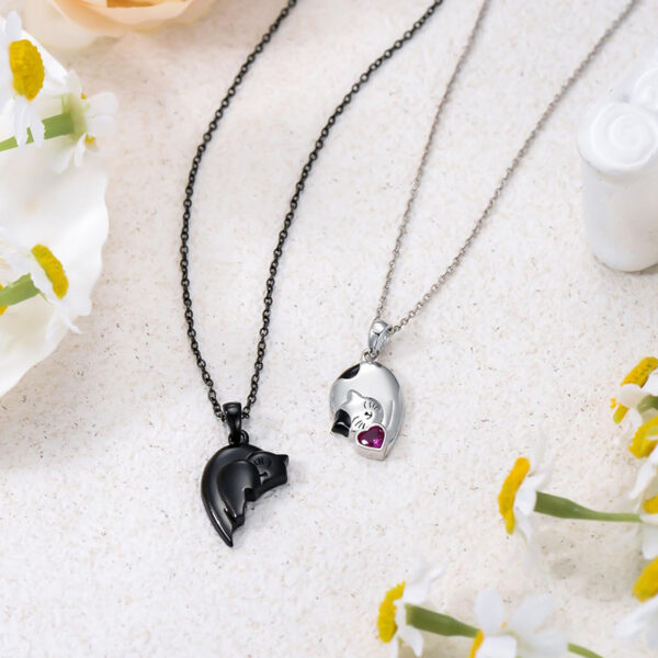 Couple Stitching Love Black And White  Hug Cute Pet Cat Couple Pendant Necklace For Women Girls Fashion Exquisite Gift - Image 4